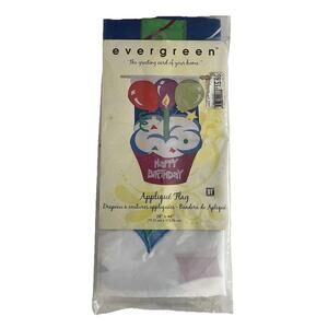 Evergreen Happy Birthday Appliqué House Flag 28” X 44” Candle Balloons NIP